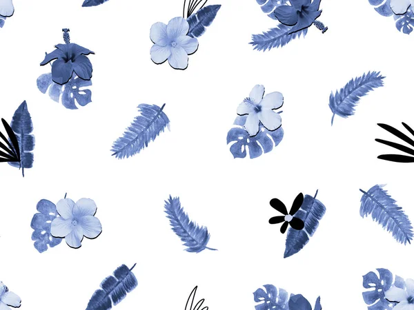Seamless Pattern Tropical Leaves Flowers — Stock Photo, Image