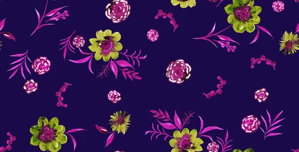 Hand Drawn Seamless Colorful Bright Pattern Colorful Flowers — Stock Photo, Image