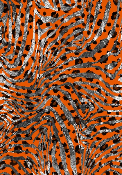 Kézzel Húzott Varrat Nélküli Fényes Minta Zebra Csíkok Leopárd Foltok — Stock Fotó