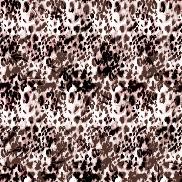 Patrón Sin Costuras Con Flores Piel Leopardo Imitación Manchas Negras —  Fotos de Stock