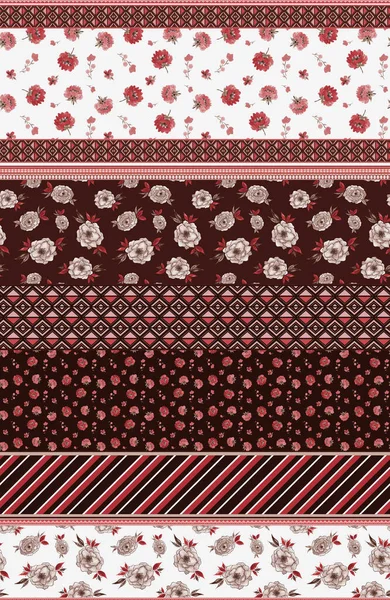 Abstrakte Handgezeichnete Nahtlose Bunte Helle Muster Mit Patchwork Und Blumen — Stockfoto