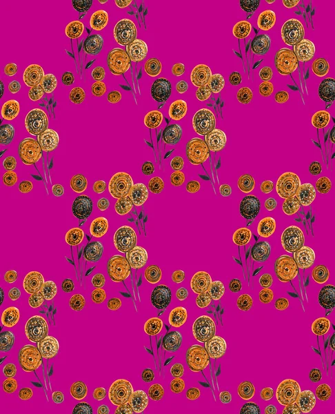 Hand Drawn Seamless Colorful Bright Pattern Colorful Flowers — Stock Photo, Image