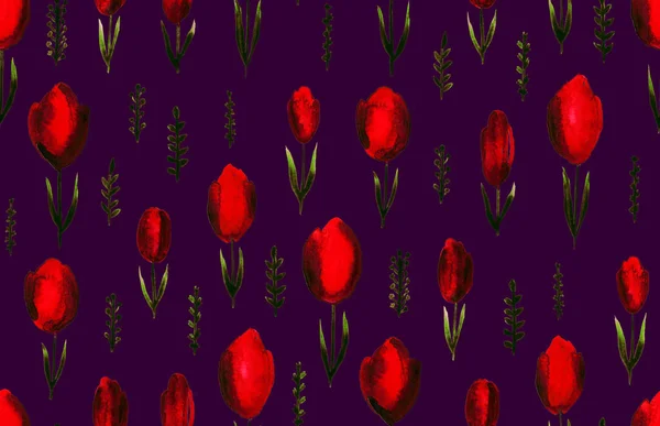 Ручний Намальований Безшовний Візерунок Різнокольоровими Тюльпанами — стокове фото