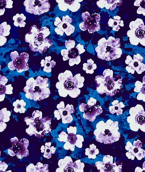 Seamless Watercolor Colorful Bright Pattern Flowers — Zdjęcie stockowe