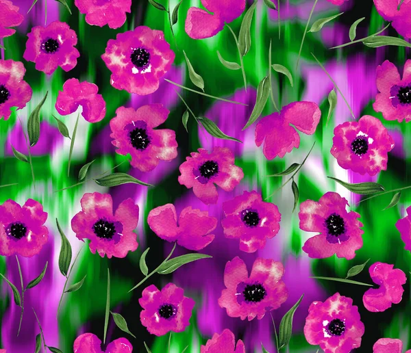 Acuarela Sin Costura Dibujado Mano Patrón Brillante Colorido Con Flores — Foto de Stock