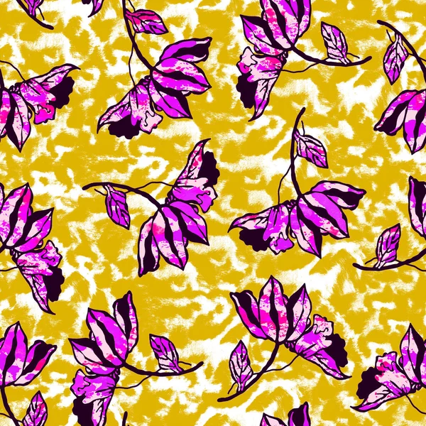 Seamless Pattern Colorful Flowers Leopard Spots — Stockfoto