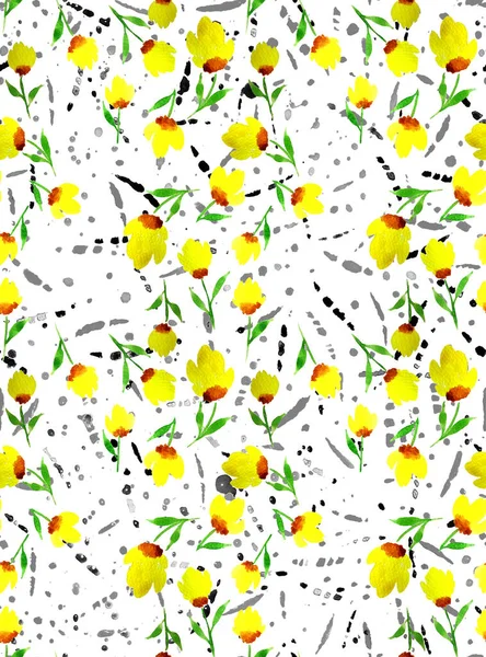Çizimi Kusursuz Suluboya Rengarenk Parlak Desenli Çiçekler — Stok fotoğraf