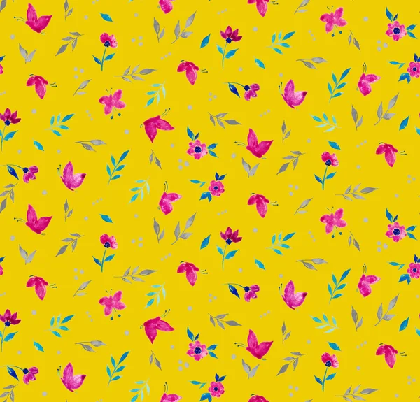 蝶や葉でシームレスにカラフルな明るいパターン — ストック写真