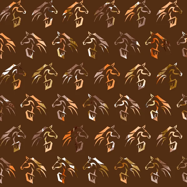 Naadloze Kleurrijke Heldere Patroon Met Paarden Logo — Stockfoto
