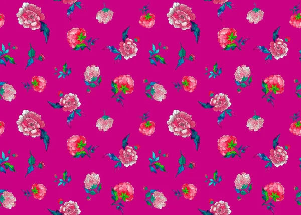 Hand Drawn Seamless Colorful Bright Pattern Colorful Ethnic Flowers — Stock Photo, Image