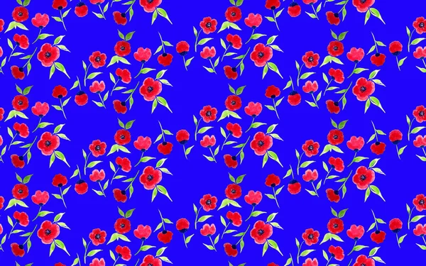 Hand Drawn Seamless Watercolor Colorful Bright Pattern Red Flowers — Stockfoto