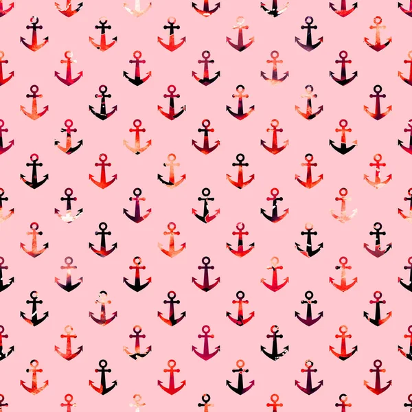 Colorful Watercolor Anchors Repeating Pattern Background — Stock Photo, Image