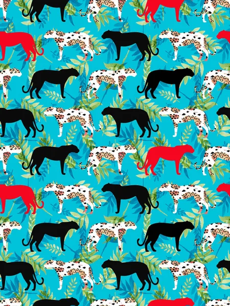 Seamless Pattern Leopards Colorful Background — Fotografia de Stock