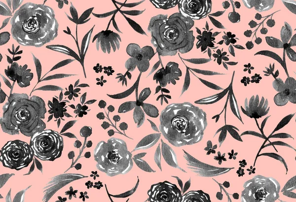 Handgezeichnetes Nahtloses Aquarellfarbenes Helles Muster Mit Blumen — Stockfoto