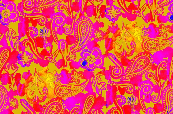 Mão Desenhado Padrão Paisley Colorido Sem Costura Com Flores Coloridas — Fotografia de Stock