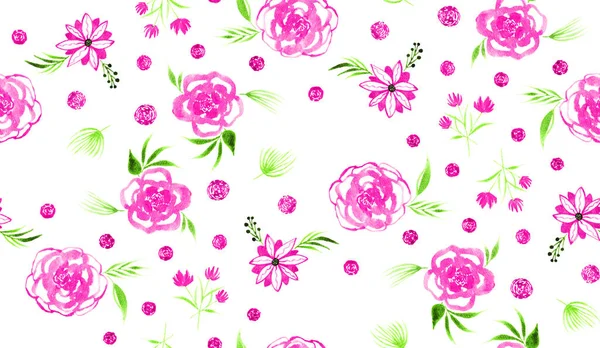 Hand Drawn Seamless Colorful Bright Pattern Colorful Flowers — Stock Photo, Image