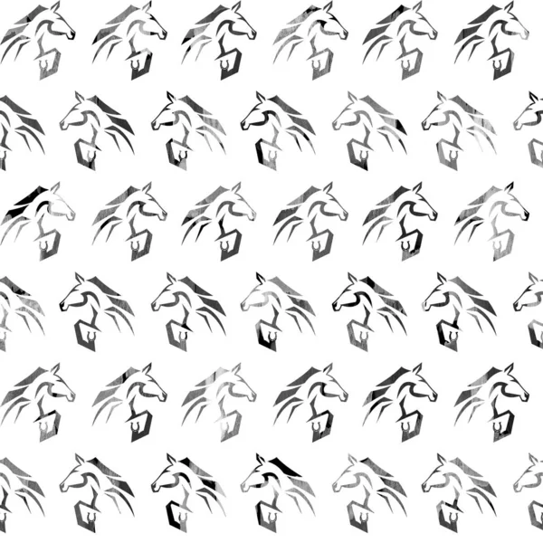 Naadloze Kleurrijke Heldere Patroon Met Paarden Logo — Stockfoto