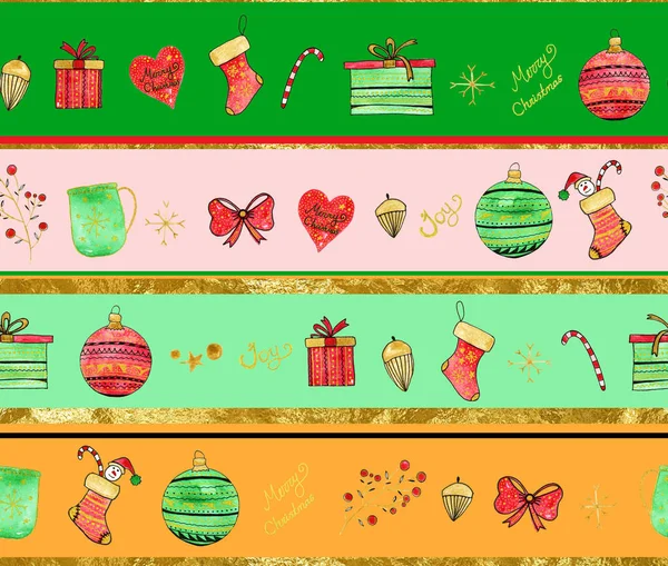 Dibujado Mano Patrón Colores Sin Costuras Con Decoraciones Navidad —  Fotos de Stock