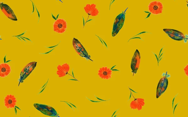 Çizimi Turuncu Çiçeklerle Renksiz Parlak Desen — Stok fotoğraf