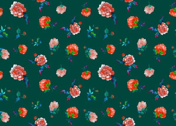 Hand Drawn Seamless Colorful Bright Pattern Colorful Ethnic Flowers — Stock Photo, Image