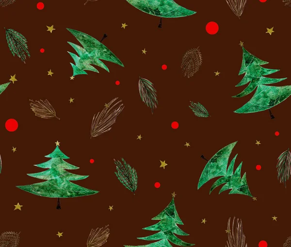 Hand Drawn Seamless Colorful Bright Pattern Colorful Christmas Trees Pine — Stock Photo, Image