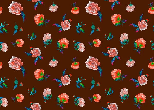 Hand Drawn Seamless Colorful Bright Pattern Colorful Ethnic Flowers — Stock Photo, Image