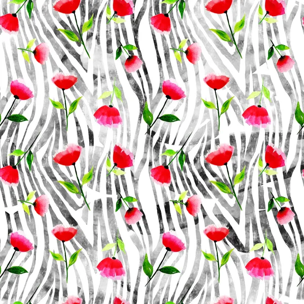 Patrón Sin Costura Dibujado Mano Con Flores Colores Sobre Fondo —  Fotos de Stock