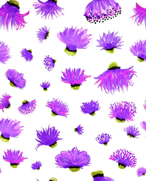Ręcznie Rysowane Bezszwowe Kolorowe Jasny Wzór Kolorowymi Kwiatami — Zdjęcie stockowe