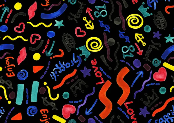 Hand Drawn Seamless Colorful Bright Pattern Colorful Sighs Symbols — Stock Photo, Image