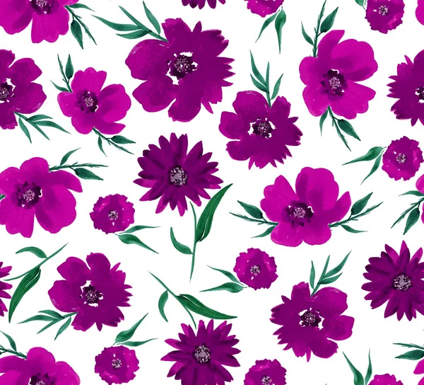 Hand Drawn Seamless Colorful Bright Pattern Colorful Poppies Flowers — Stock Photo, Image