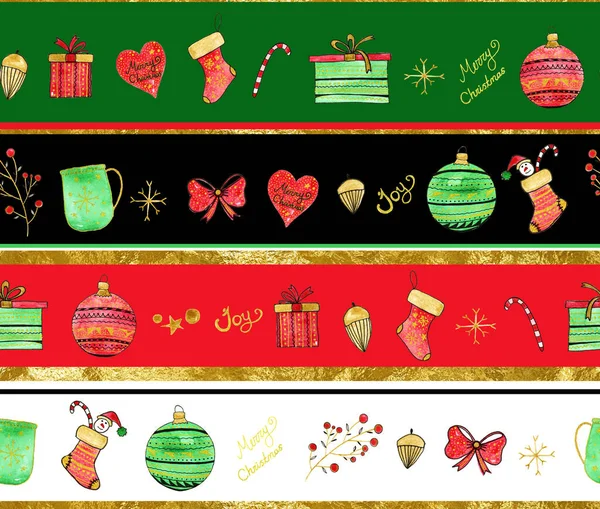 Dibujado Mano Patrón Colores Sin Costuras Con Decoraciones Navidad — Foto de Stock