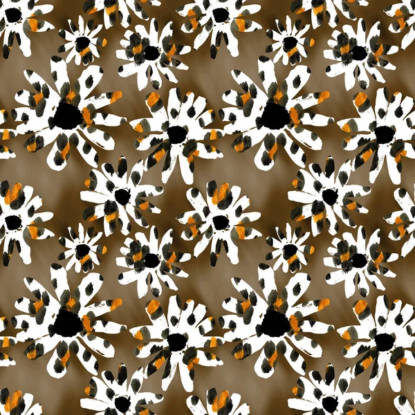 Бесшовный Рисунок Цветами Искусственной Леопардовой Кожей Черных Пятен — стоковое фото