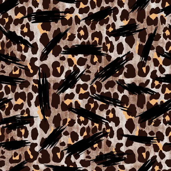 Mão Desenhado Padrão Brilhante Sem Costura Com Listras Manchas Leopardo — Fotografia de Stock