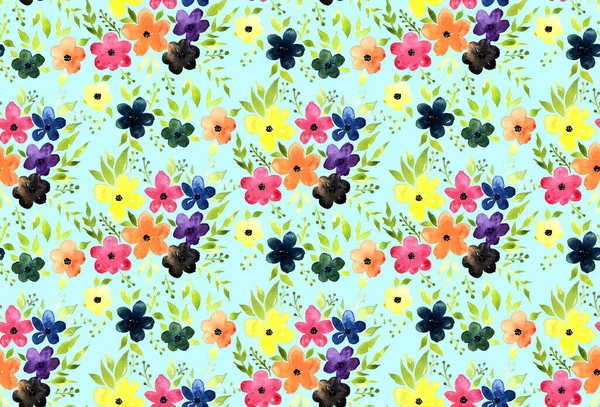 Hand Drawn Seamless Bright Pattern Colorful Flowers — Stock Photo, Image