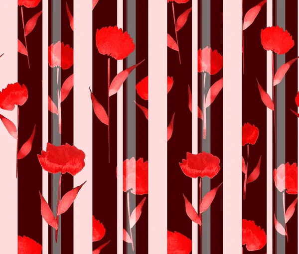 Dibujado Mano Patrón Brillante Colorido Sin Costuras Con Flores Rayas —  Fotos de Stock
