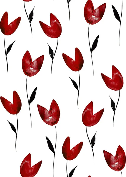 Handgezeichnetes Nahtloses Muster Mit Bunten Tulpen — Stockfoto