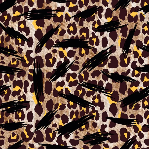 Hand Drawn Seamless Bright Pattern Stripes Leopard Spots — Stock Photo, Image