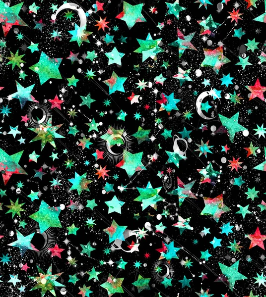 Seamless Colorful Bright Pattern Galaxy Stars — Stock Fotó