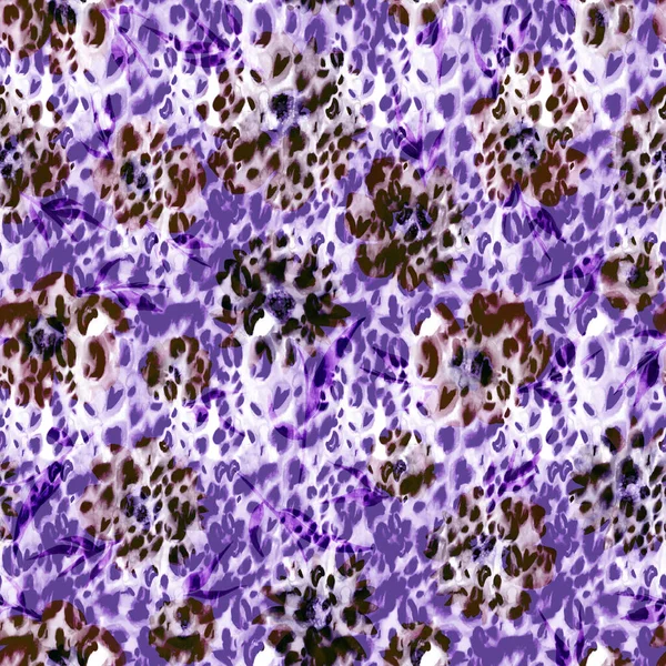 Sömlös Mönster Med Blommor Och Faux Leopard Hud Svarta Fläckar — Stockfoto