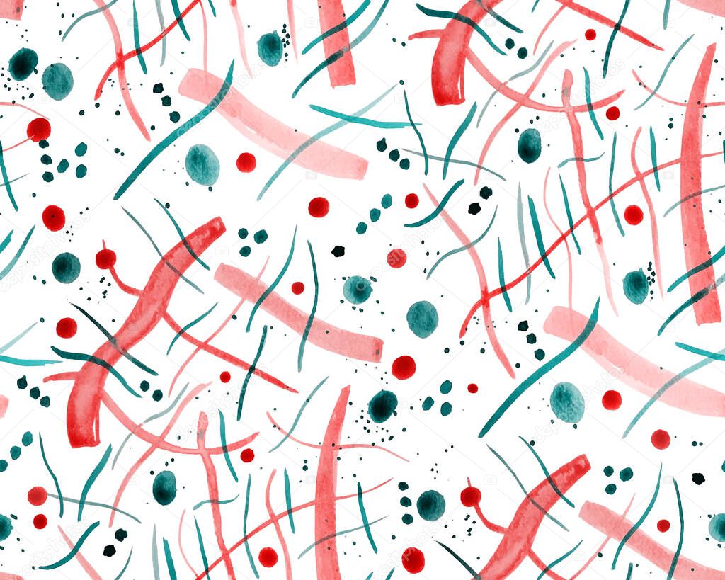 hand drawn seamless colorful bright pattern with paint spots and lines