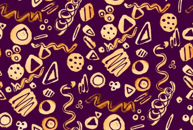 Elleri, bulanık suluboya geometrik şekillerle renksiz parlak desenler çizmiş.