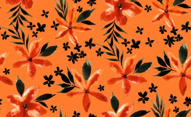 Renkli çiçeklerle renksiz, parlak desenli el çizimi