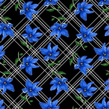 Renkli çiçeklerle renksiz, parlak desenli el çizimi