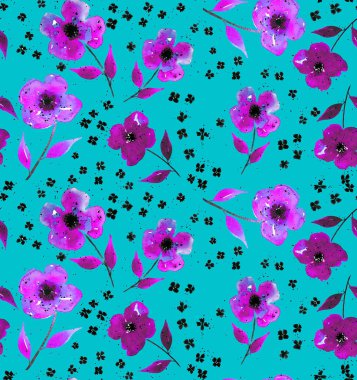 Renkli çiçeklerle renksiz, parlak desenli el çizimi