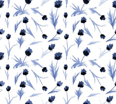 Renkli çiçeklerle renksiz, parlak desenli el çizimi 