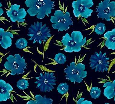 Renkli gelincik çiçekleriyle renksiz, parlak desenli el çizimi.