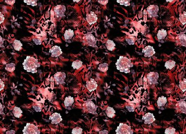 Renksiz parlak kravat. Çiçeklerle boyanmış yılan deseni.