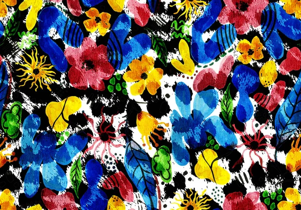 Dibujado Mano Brillante Sin Fisuras Con Flores Manchas Leopardo —  Fotos de Stock