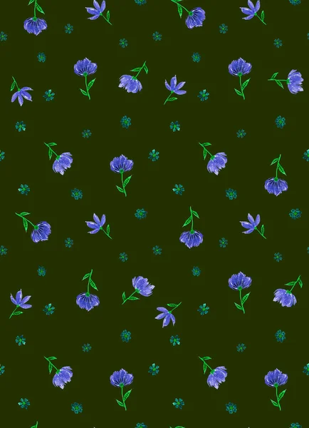 Ręcznie Rysowane Bezszwowe Akwarela Kolorowy Jasny Wzór Kolorowymi Kwiatami — Zdjęcie stockowe
