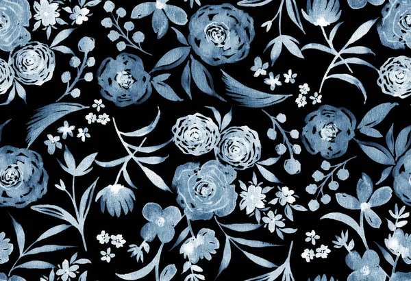 Ručně Kreslené Bezešvé Akvarel Jasný Vzor Květinami — Stock fotografie